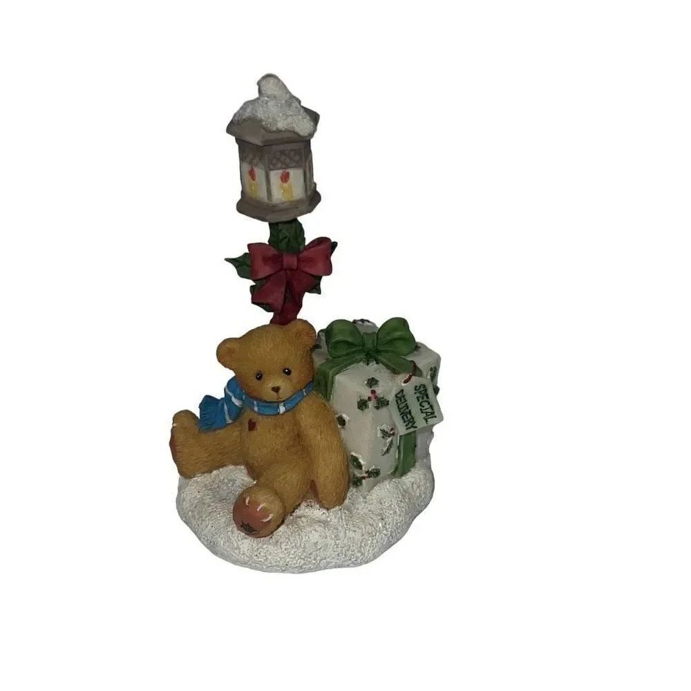 Enesco Cherished Teddies Street Lamp with Bear Figurine Santa Express 1997
